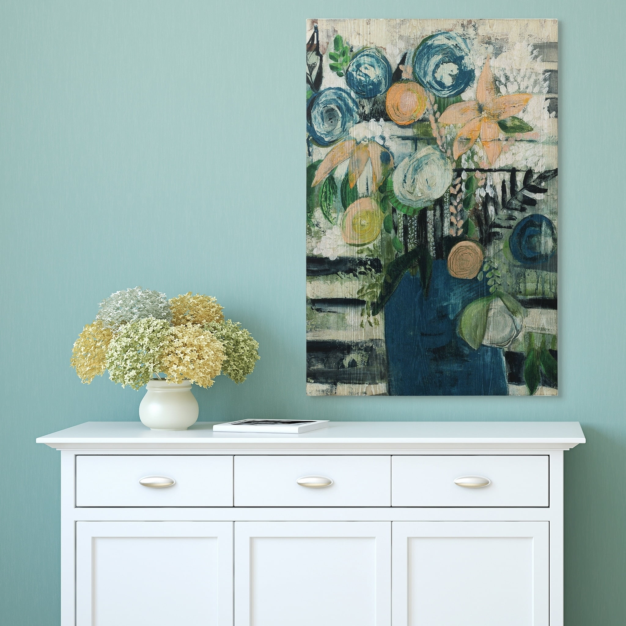 Empire Art Direct Modern Floral Stripe Fine Giclee Printed Directly on Hand Finished Ash Wood Wall Art, 36" x 24", Ready to Hang
