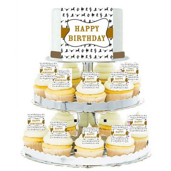 Western Happy Birthday Edible Photo Toppers & Edible Cupcake Decoration Kit