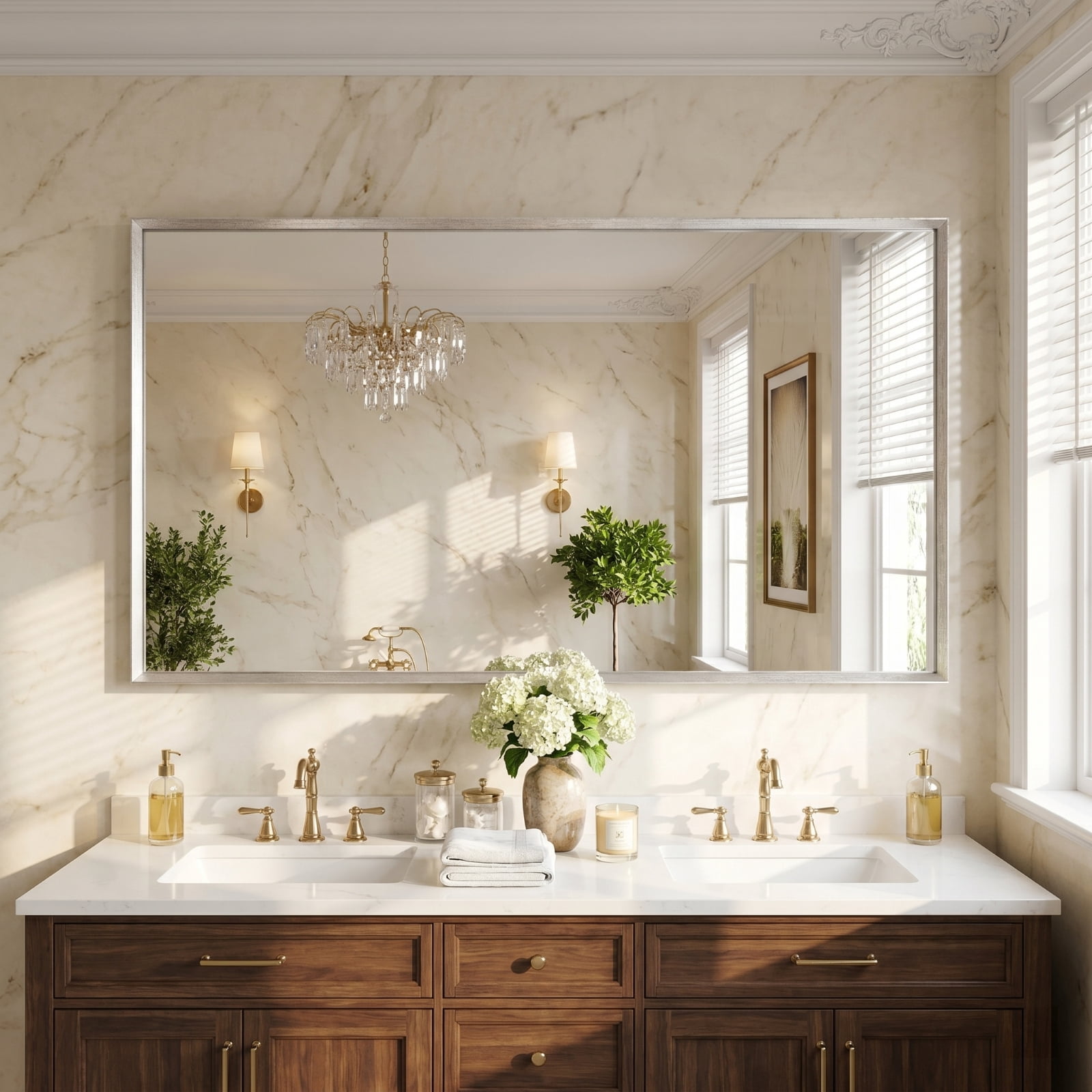 Gleamira 30"x55" Bathroom Wall Mounted Mirror Vanity Rectangular Mirror with Deep Frame, Silver