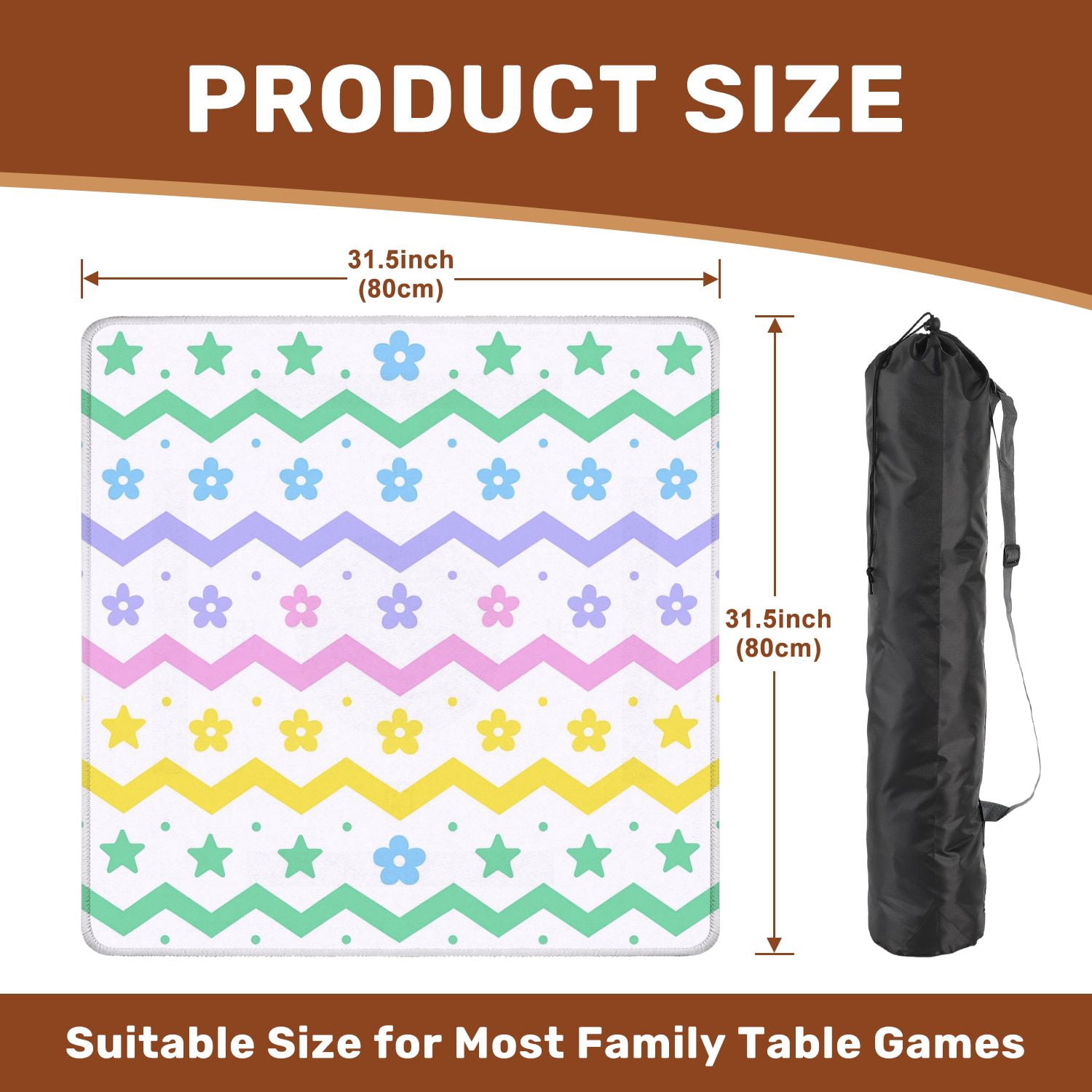 Mahjong Mat 31.5" x 31.5" Pastel Zigzag Stars Flowers Soft Colors Non-Slip Noise Reduction American Mahjong Tiles Table Cover for Dominoes Poker Card Board Games Gift