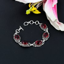Mozambique Garnet Gemstone Handmade 925 Sterling Silver Bracelet 7-8"