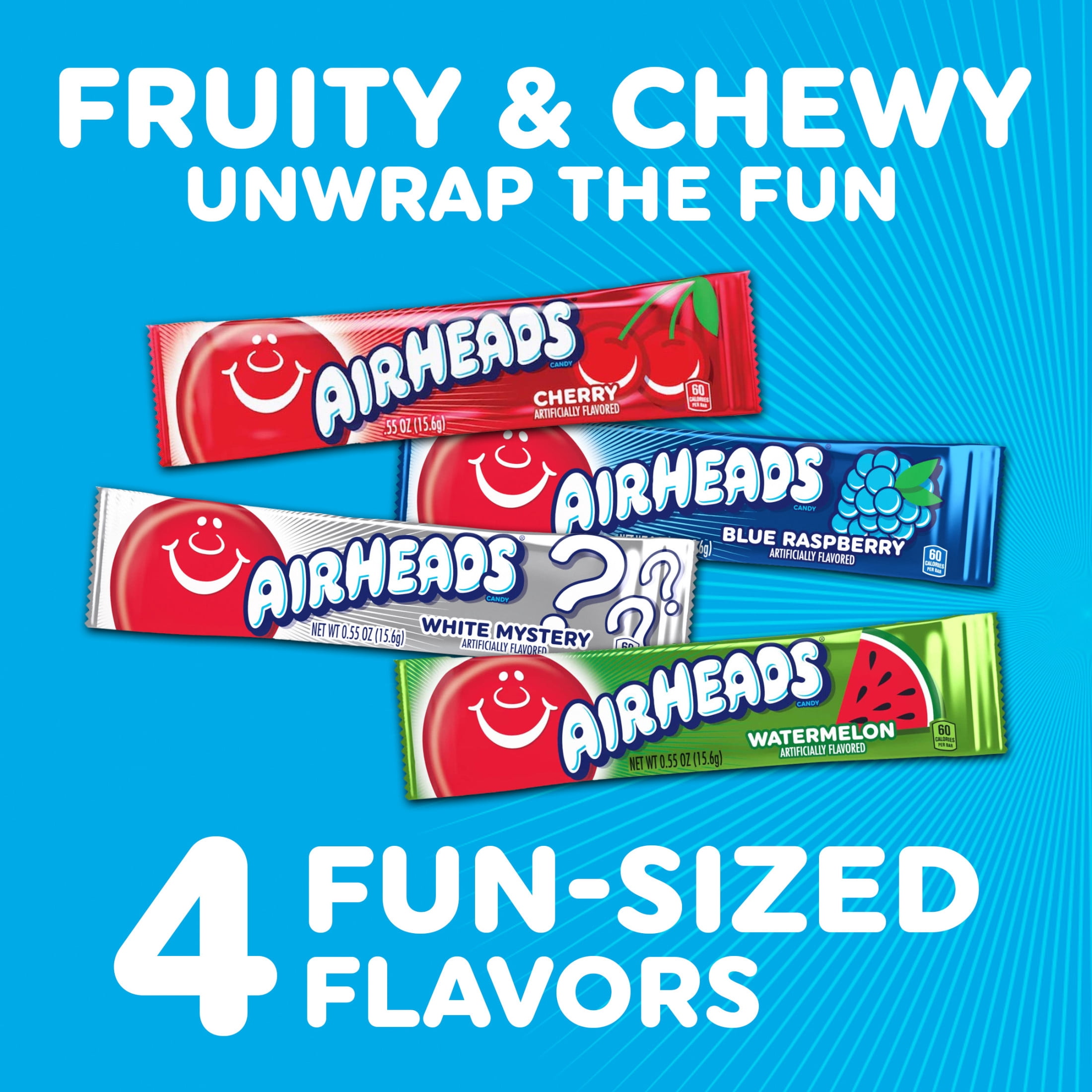 Airheads Candy Variety Bag, Individually Wrapped Assorted Fruit Mini Bars, Nut Free, 10 oz