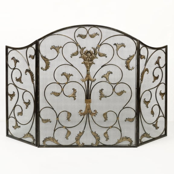 Ashville Decorative Metal Mesh Panels Fireplace Screen Antique Bronze