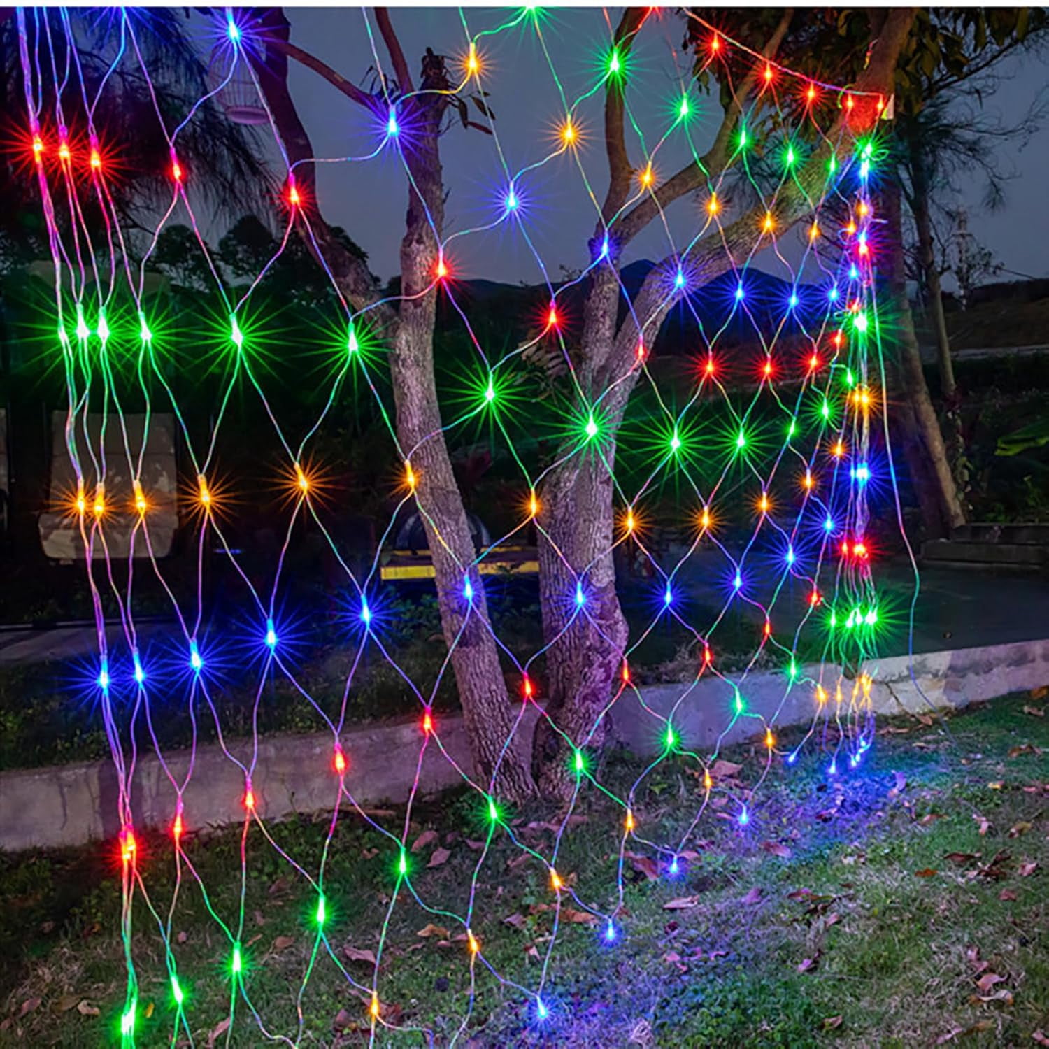 Solar Net Lights Outdoor Garden, 100LED 1.1M X 1.1M Waterproof 8 Modes Solar Mesh Fairy Icicle String Lights for Backyard Patio Gazebo Fence Lounge Party Decoration