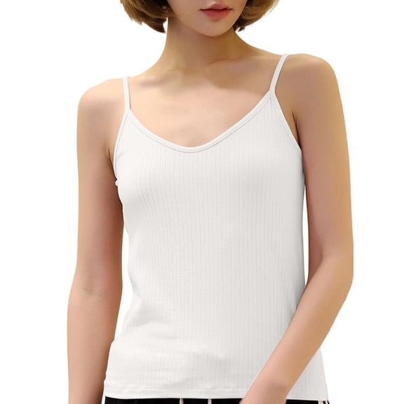 Women'S Cotton Tops: Spaghetti Strap, Knitted Tanks, Casual Slim Fit Sleeveless Camisole White S