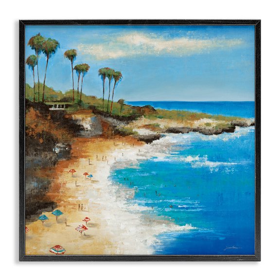 Stupell Industries Transitional Summer Beach Cove Black Framed Giclee Art, 12 x 12, by Liz Jardine