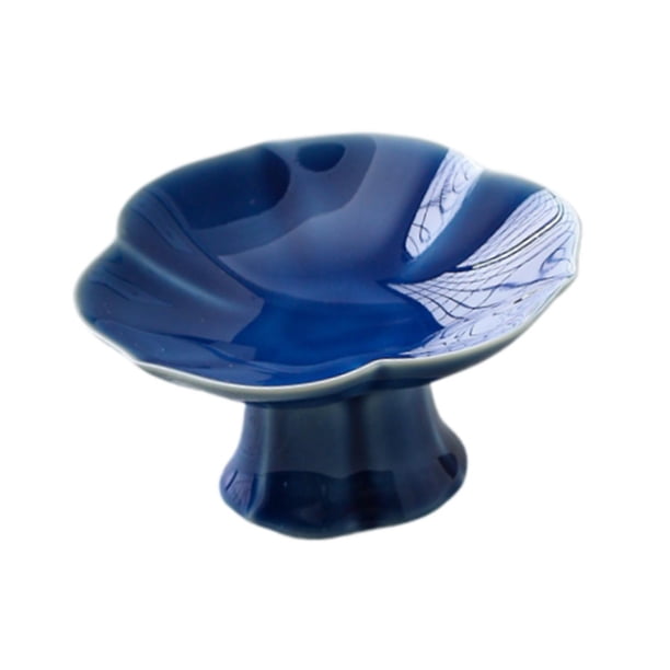 Plato de cerámica para frutas con base, elegante, decorativo, multiusos, para servir pasteles. Azul