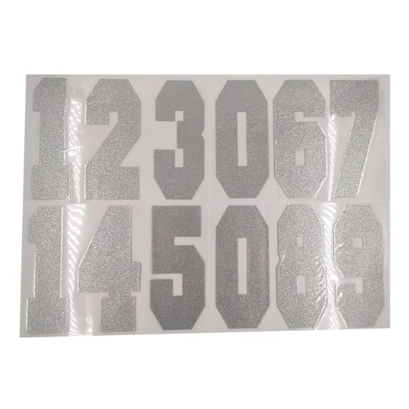 8" Silver Iron-On Glitter Numbers by Make Market