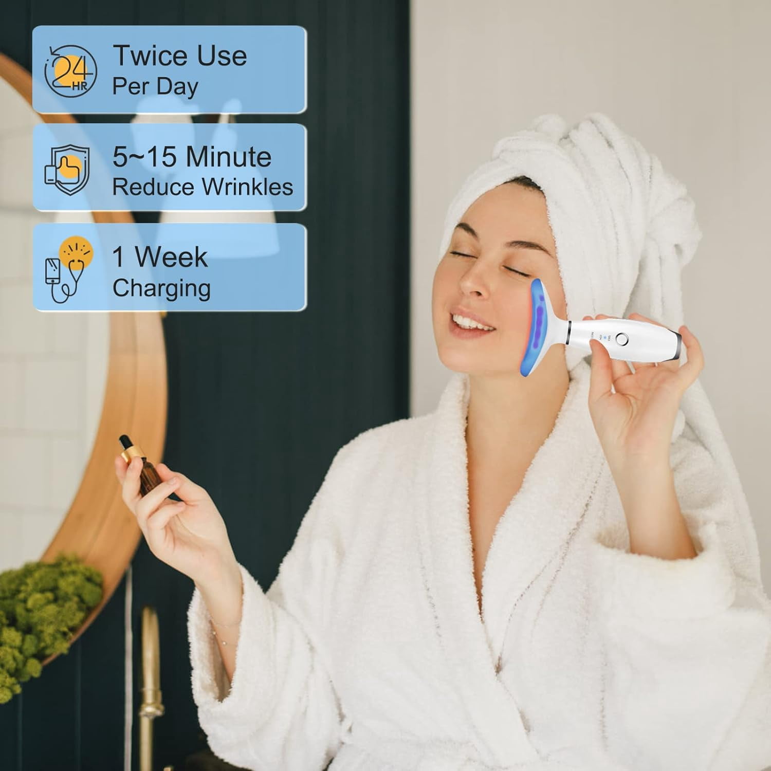 QD-Gotrays Led Therapy Facial Neck Lifting Messager, Face Lifting Device Red Light Therapy Face Massager Electric 3 Modes High Frequency Vibration EMS Heating Wrinkle Remove Anti-Aging