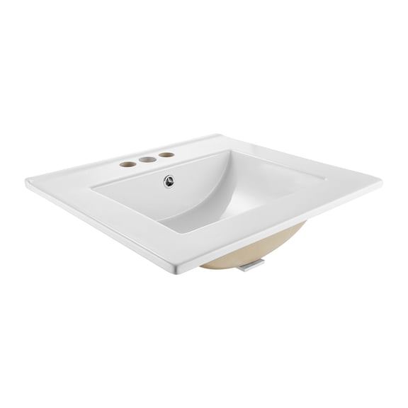 VEVOR Semi Recessed Bathroom Sink, 20.08 x 18.31 Inch Rectangular White Ceramic Vessel Sink with Overflow and 3 Faucet Holes, Drop in Modern Lavatory Vanity Bath Wash Bowl Basin Rectangle Small Space