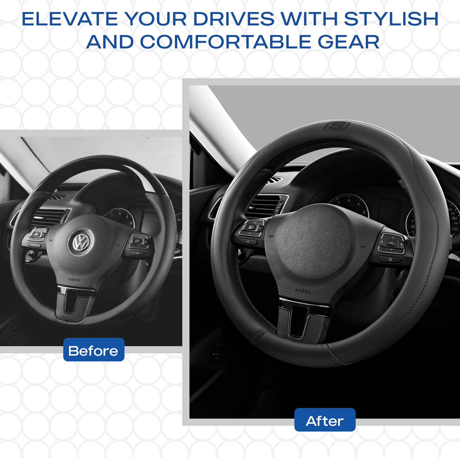 Skechers Leather Steering Wheel Cover, Black photo 3