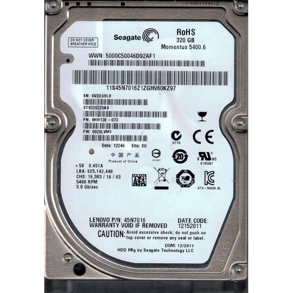 ST9320325AS P/N: 9HH13E-073 F/W: 0020LVM1 SU 6VD Seagate 320GB