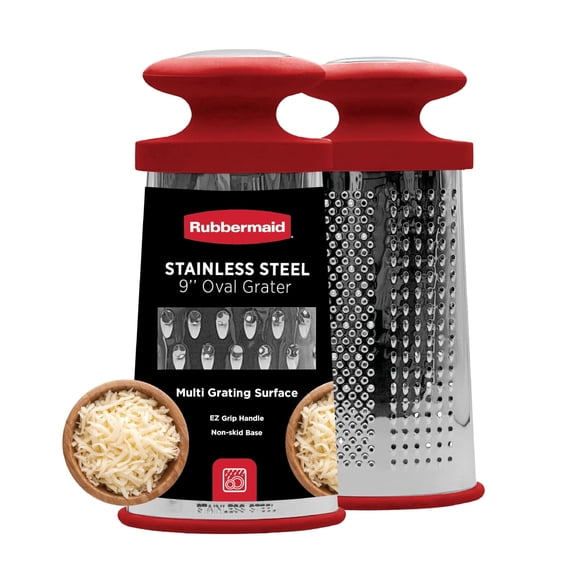 Rubbermaid Stainless Steel Cheese Grater - 9.5" Oval Handheld Box Grater with EZ Grip Handle - Multi-Surface Food & Cheese Shredder | Zester & Graters for Kitchen - Dishwasher Safe
