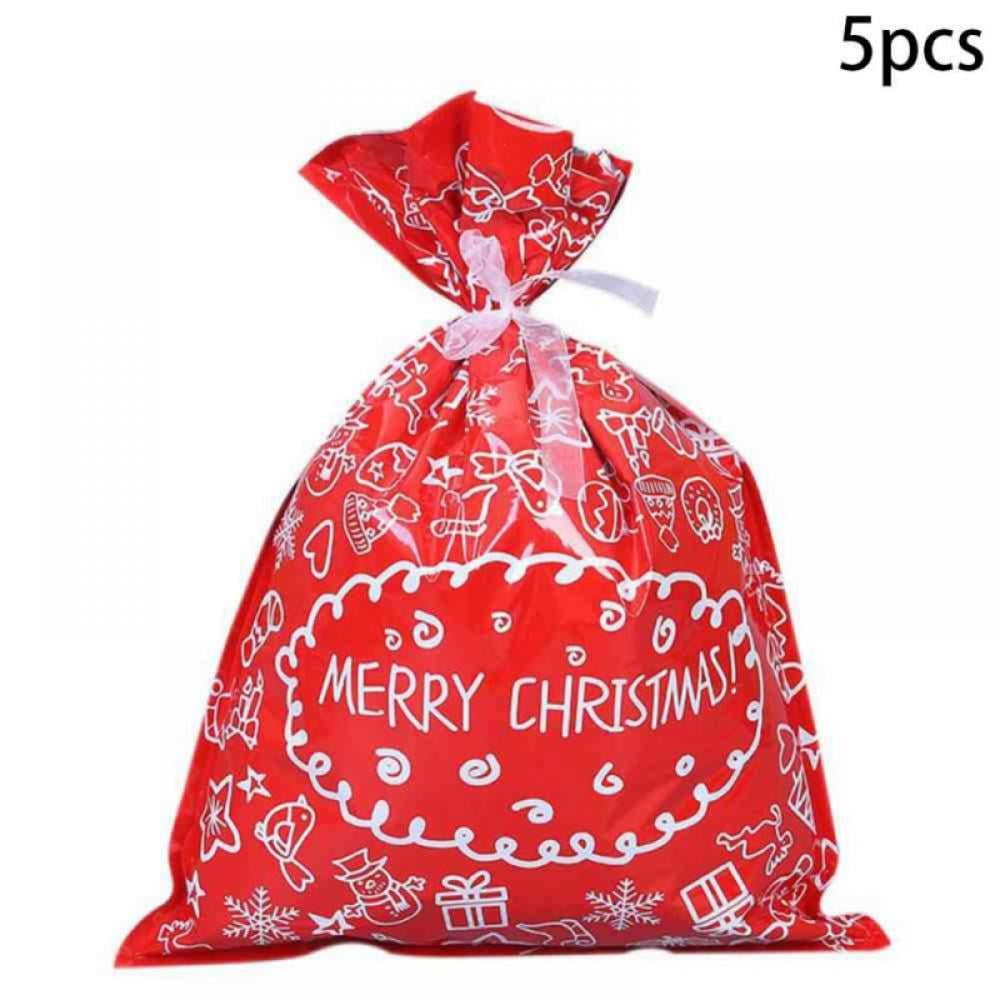 Christmas Drawstring Gift Bags Set Includes 5PCS Christmas Plastic