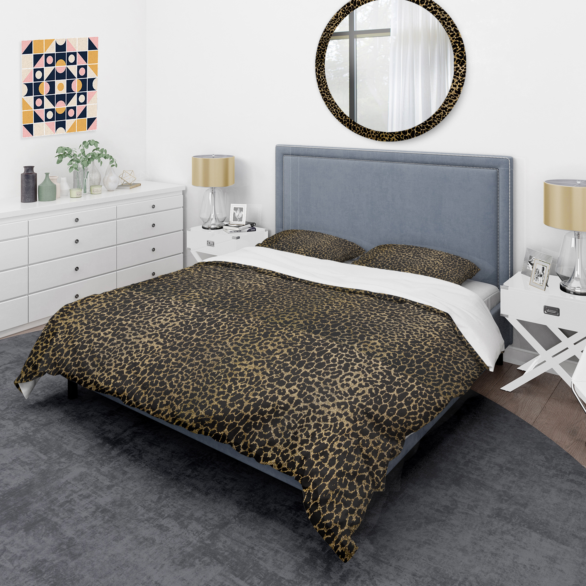 Designart 'Leopard Fur Safari V' Mid-Century Modern Duvet Cover Set