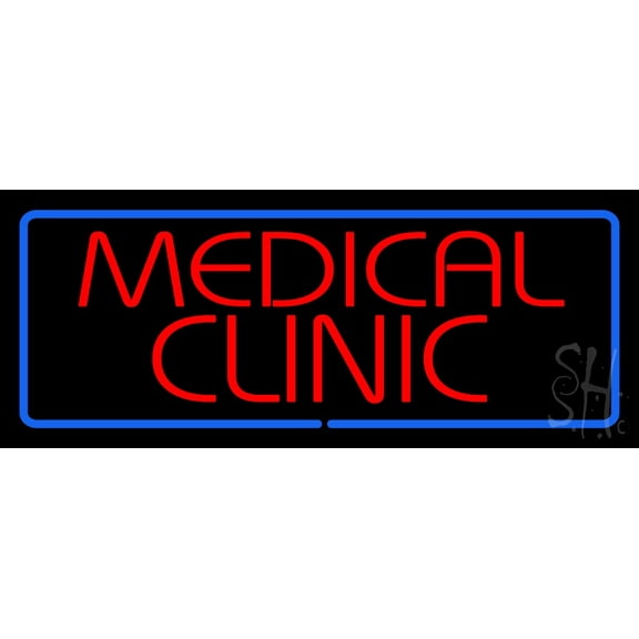 Red Medical Clinic Blue Border LED Neon Sign 10 x 24 - inches, Black Square Cut Acrylic Backing, with Dimmer - Bright and Premium built indoor LED Neon Sign for Defence Force.