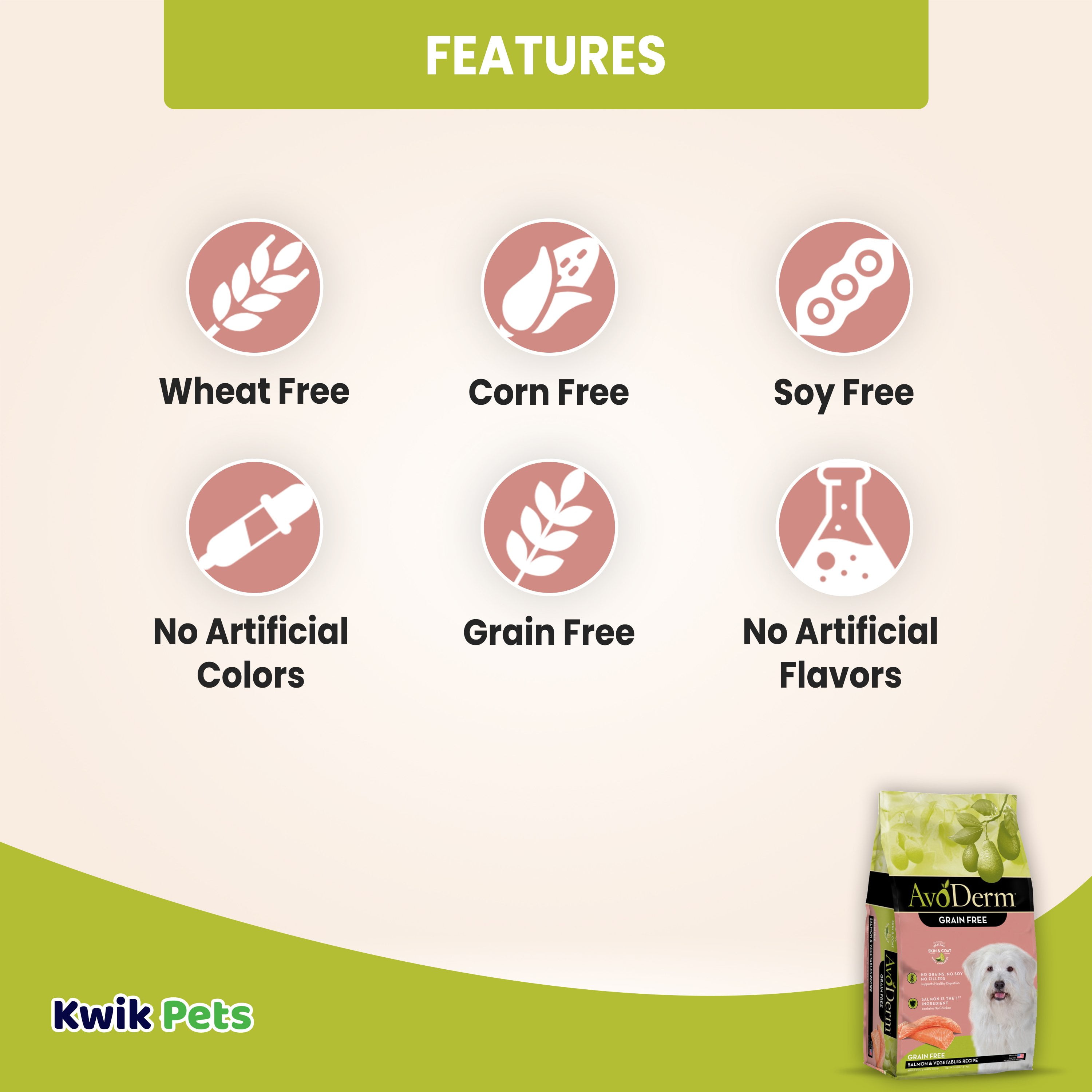 AvoDerm Natural Grain Free Salmon and Vegetables Recipe All Life Stages Dry Dog Food 4 lb