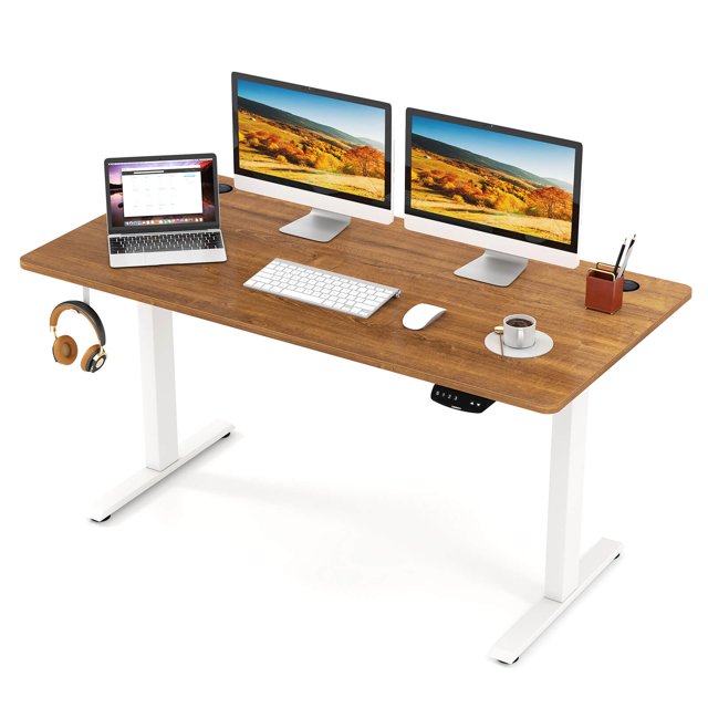Costway Bureau Debout Électrique Réglable 55 Pouces x 28 Pouces Double Moteur avec Contrôleur