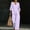 Purple women polka dot loungewear set a1, variant on Women Polka Dot Two Piece Lounge Set V Neck 3/4 Sleeve Blouse Wide Leg Pants Matching Loungewear Boho Casual Vacation Travel Outfits, Purple 2XL