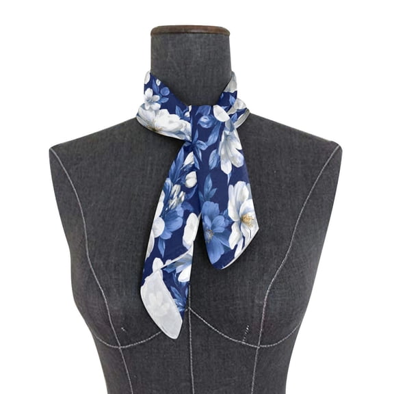 Square Scarf 24x24 Inch Navy Floral Whites Flowers Silky Satin Sun Protection Neck Scarf for Women Multi-Purpose Head Wrap Bandana for Hair Bag Decoration