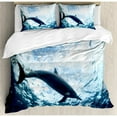 thumbnail image 3 of Sea Animals Decor Twin Size Duvet Cover Set, Bottlenose Dolphin Poops in Ocean Marine Underwater Aquatic Wildlife Theme, Decorative 2 Piece Bedding Set with 1 Pillow Sham, Blue Grey, by Ambesonne, 3 of 3