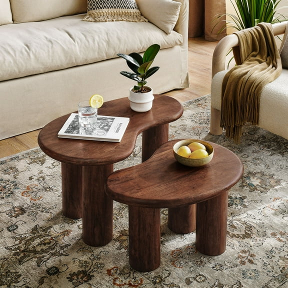 Hackney Mango Wood Nesting Coffee Table Set in Walnut