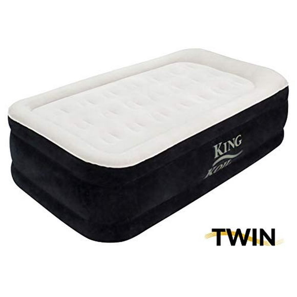 King Koil Twin Air Mattress with Built-in Pump - Double High Elevated Raised Airbed for Guests with Comfortable Top ONLY Bed with 1-Year Manufacturer Guarantee Included