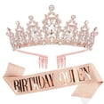 thumbnail image 2 of YAOMOBB Prom Queen Crown Birthday Party Etiquette Set Queen Crown Two piece Etiquette Belt with Letter Printed Long Ribbon, 2 of 7