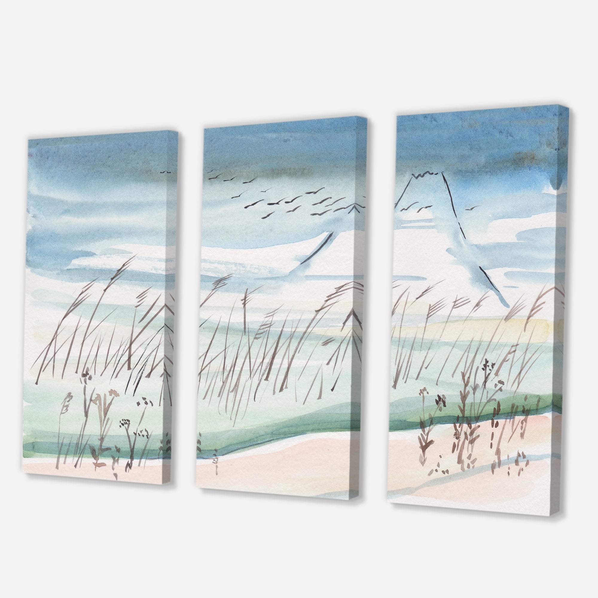 Designart ' Crane Birds Flying Over Snowy Montain ' Traditional Canvas Wall Art Print