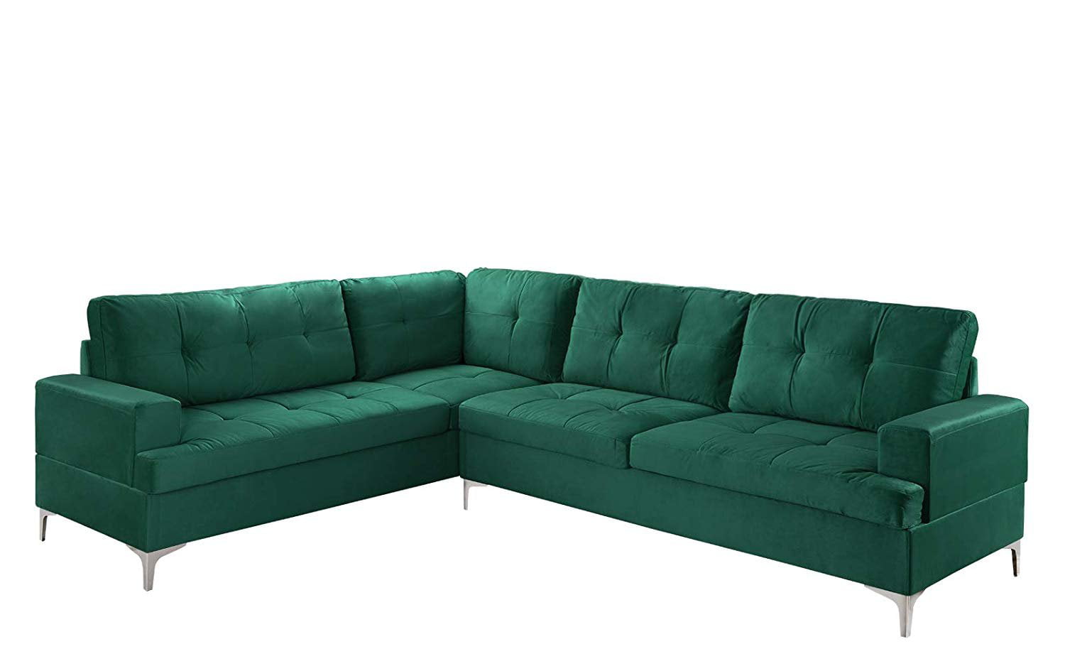 Mobilis Classic Large Tufted Microfiber Velvet L-Shaped Sectional Sofa