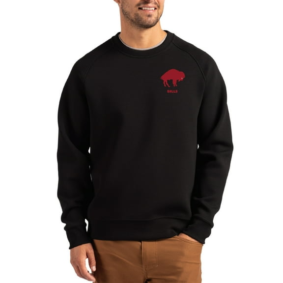 Men's Cutter & Buck Black Buffalo Bills Throwback Roam Recycled Raglan Pullover Sweatshirt