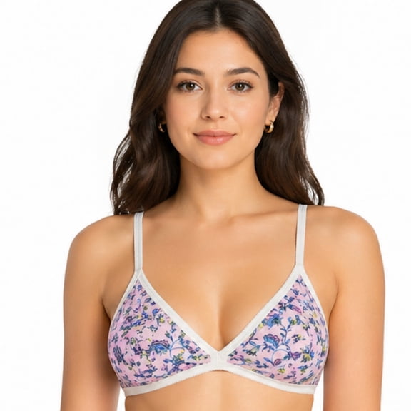 Women’s Floral Printed Non Padded Wirefree Cotton Blend Bra with Adjustable Straps for Everyday Comfort, Size 40