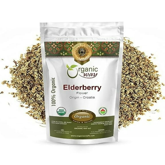 Organic Way Dried Elderberry Flower / Elderflower - Herbal Tea | European Wild-Harvest | Organic & Kosher Certified | Vegan, Non GMO & Gluten Free | USDA Certified | Origin - Albania (1/2 lbs / 8 oz)
