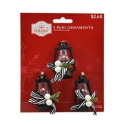 Holiday Time 3pc Plastic Mini Black Lantern with Stripe Pattern Bow Ornament