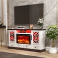thumbnail image 4 of Holliwill 70" Fireplace TV Stand for TVs up to 80" with 30" Electric Fireplace, Farmhouse Entertainment Center with RGB LED Lights for Living Room, White Brown, 4 of 6