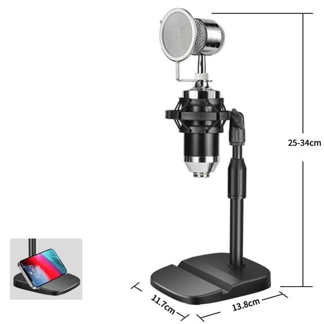 Adjustable Desktop Microphone Stand Holder Mic Clip Phone Bracket with Base
