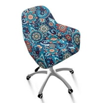 Whosucclay Blue Boho Mandala Flower Print Curved Back Chair Covers with Arms Dustproof Washable Swivel Armchair Cover Protector Thick Dining Chair Slipcovers for Kitchen, Party, Banquet Decor