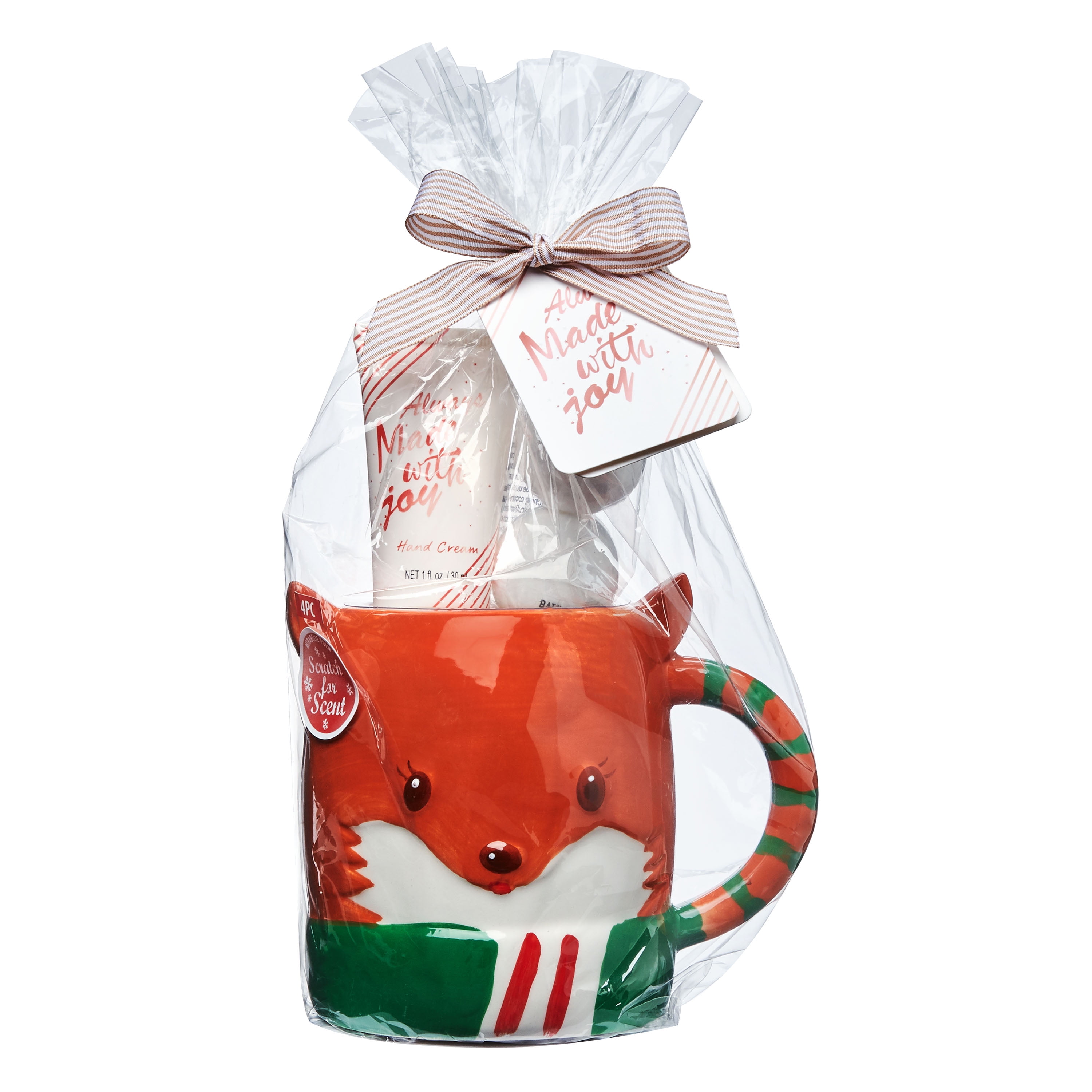Always Made with Joy 4Piece Fox Mug, Hand Cream and Bath Fizzer Gift