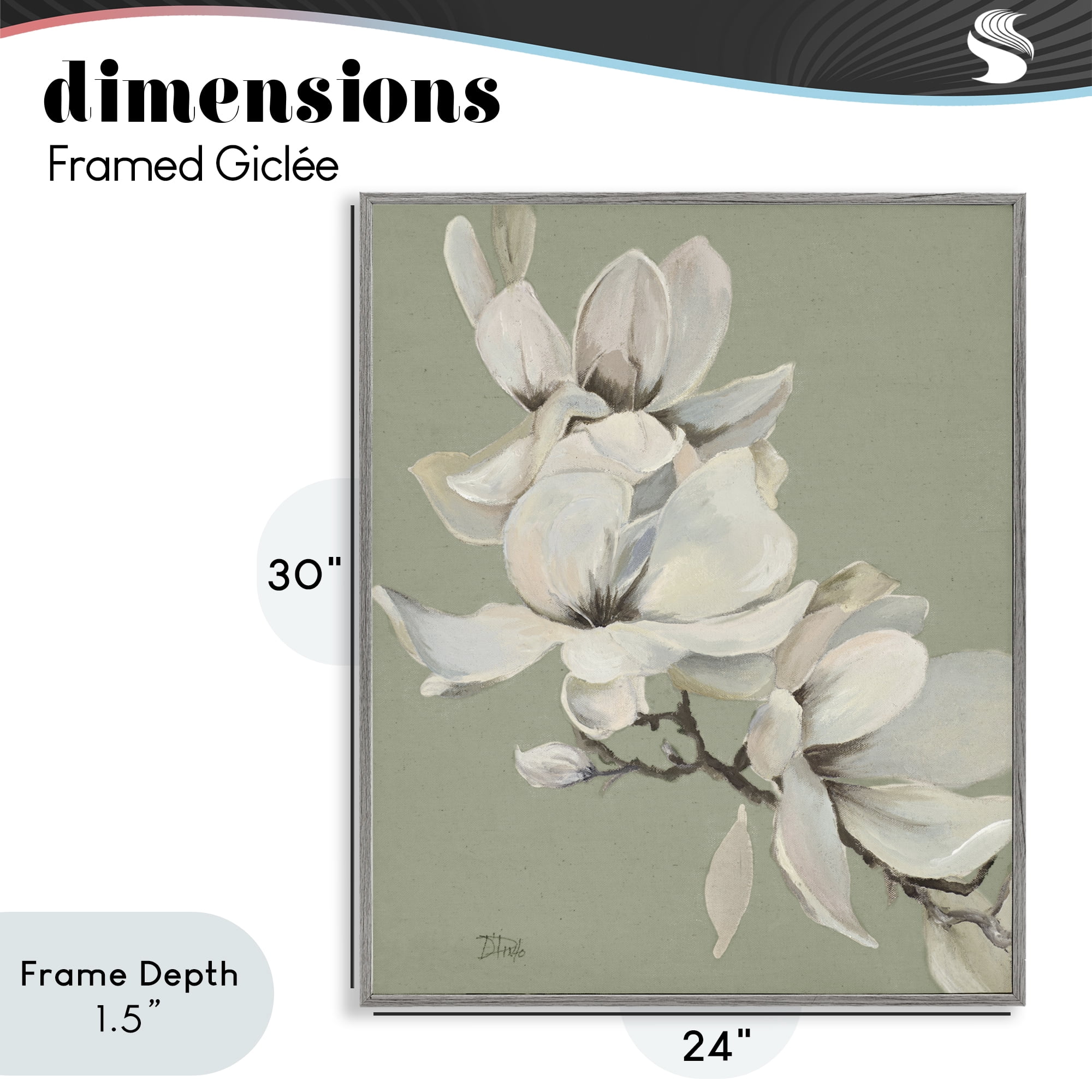 Stupell Industries Magnolias on Sage Florals Gray Framed Giclee Art, design by Patricia Pinto