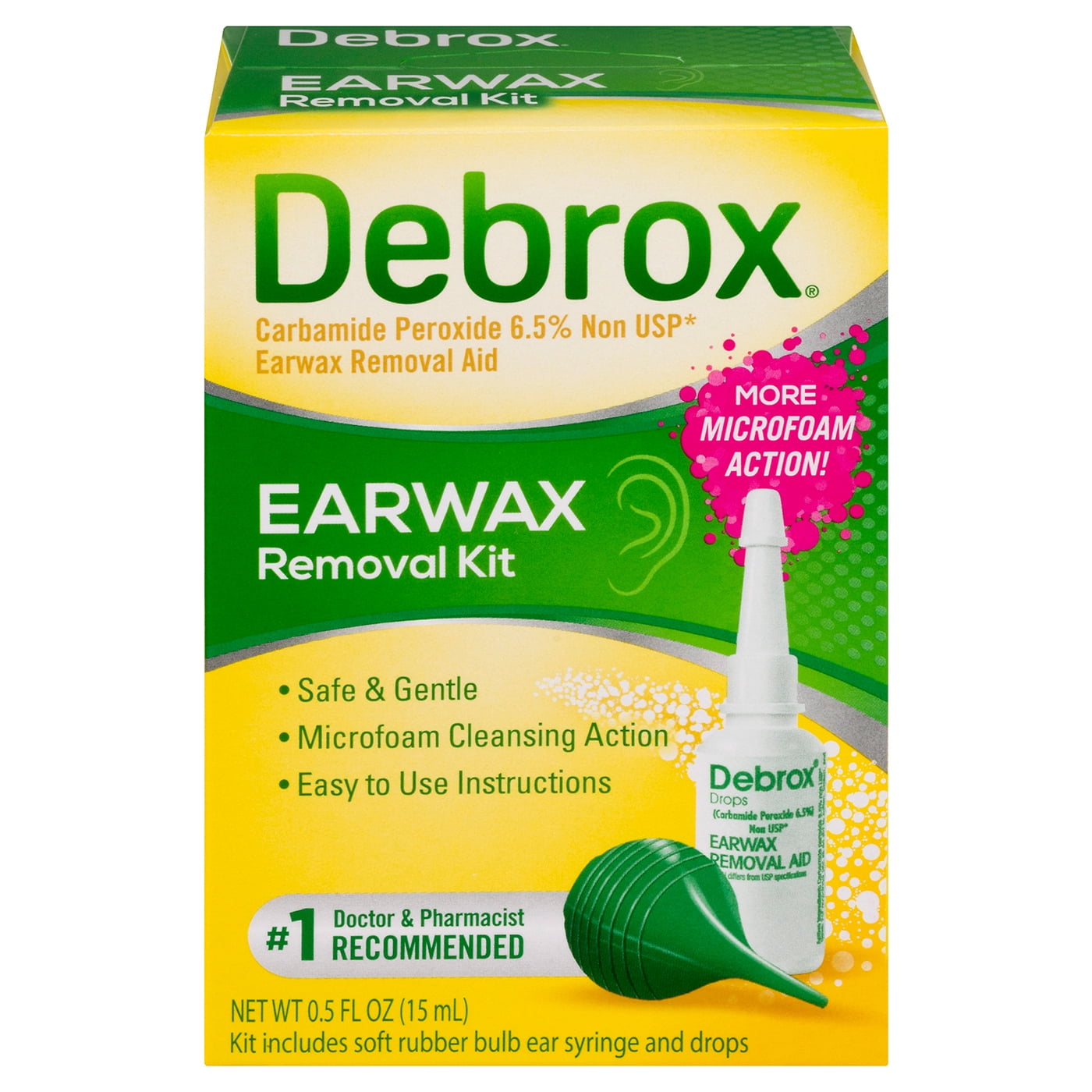 Debrox earwax removal kit, ear drops and bulb ear syringe, 0.5 fl oz