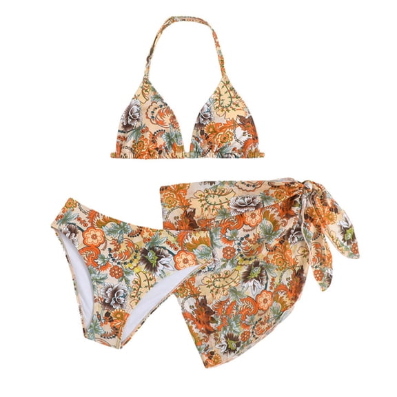 CYRBOKO Swimsuit Sets for Girls, Beach Three Pieces Summer Quick-dry Bikini Tops and Brifes Yellow Size 14-15 T