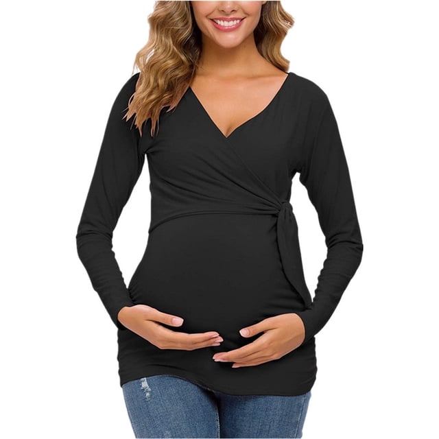 Robe de Maternité Unie à Manches Longues pour Femmes, Blouse d'Allaitement à Encolure