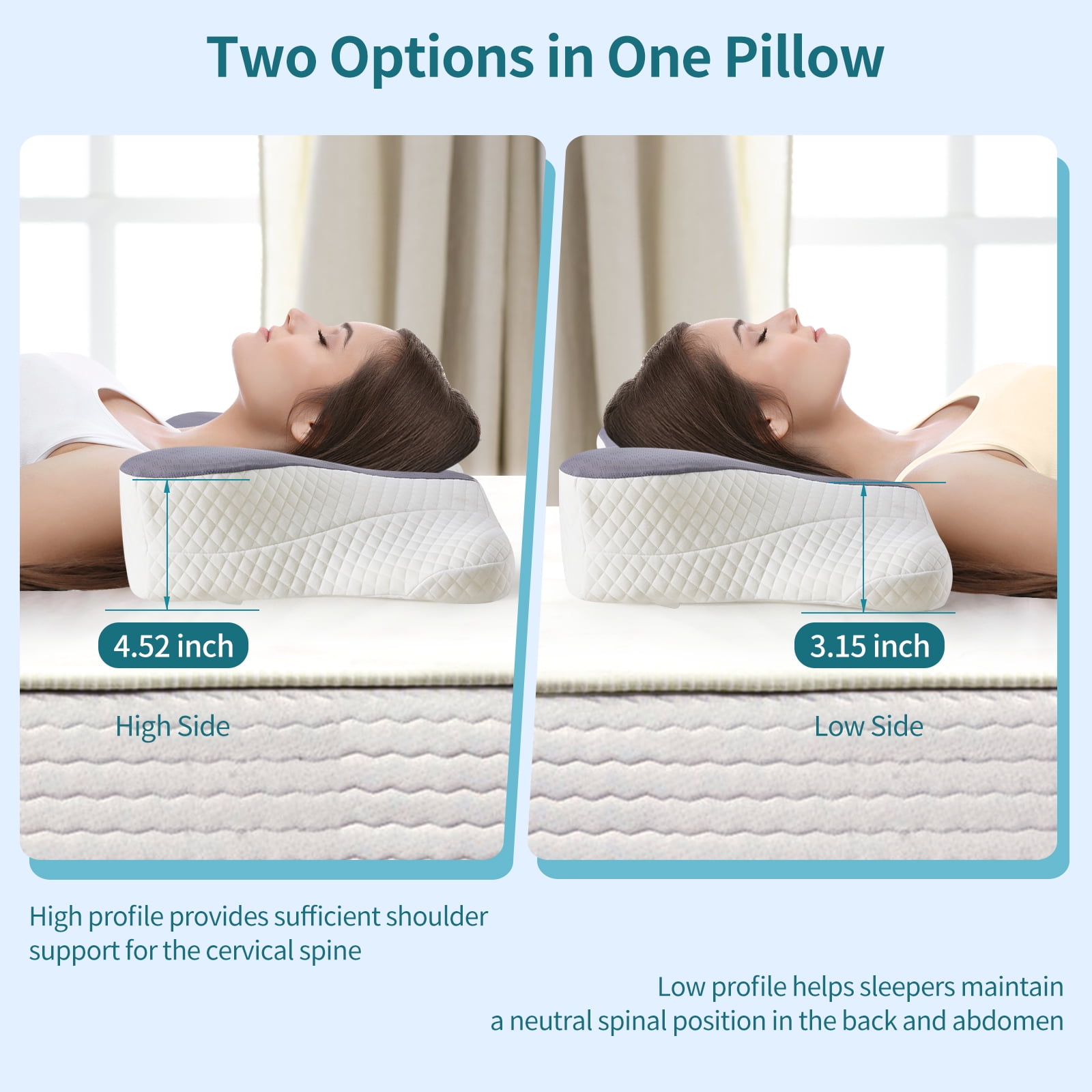 LIFERECORD Cervical Neck Pillow for Pain Relief, Ergonomic Memory Foam Pillow with Cooling Cover, Dual Height Orthopedic Contour Pillow for Side, Back, Stomach Sleepers