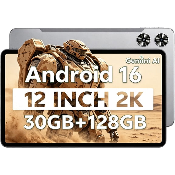 SHARECLOUD 12 inch Tablet, Android 16 Tablet, 30GB RAM 128GB ROM/1TB Expand, T7250 Octa-Core, 8800mAh, BT5.0 WiFi, Gray