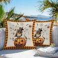 thumbnail image 5 of Outdoor Waterproof Pillow Covers Halloween Owl Pumpkin Bat Decorative Throw Pillow Protectors,Spooky Orange Plaid Vintage Linen Pillowcase Cushion Cases for Patio Sofa Garden Couch,16x16in,Pack of 2, 5 of 9
