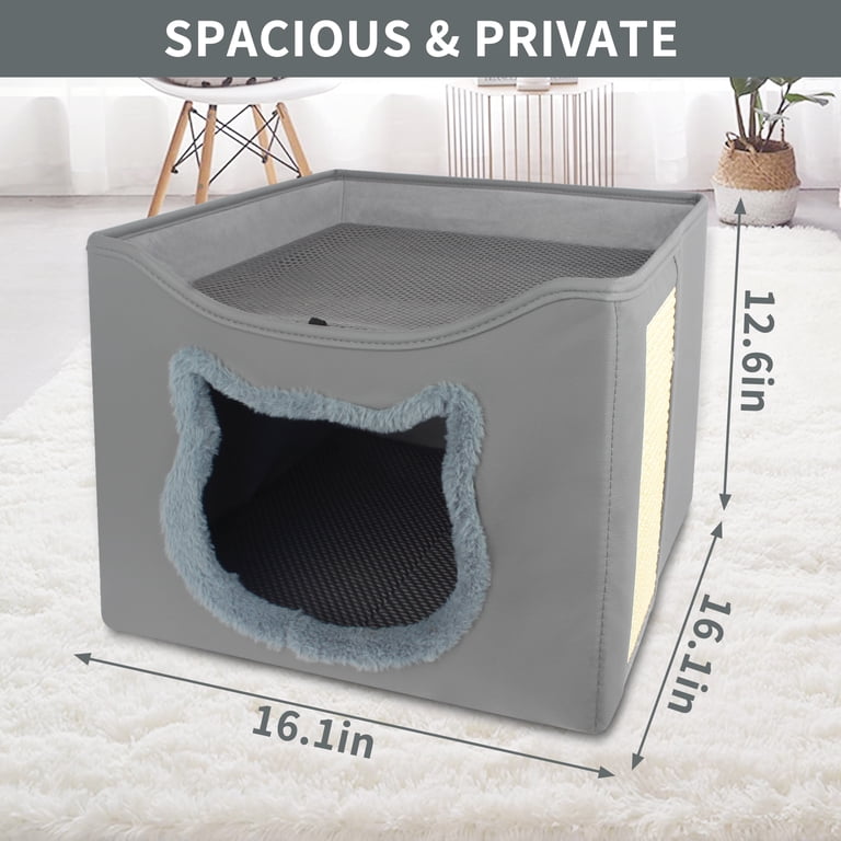 PHANCIR Foldable Cat Cave Bed, Grey with Scratching Pad photo 5