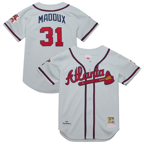 Men's-Mitchell & Ness Greg Maddux Gray Atlanta Braves 1995 Throwback Authentic Jersey