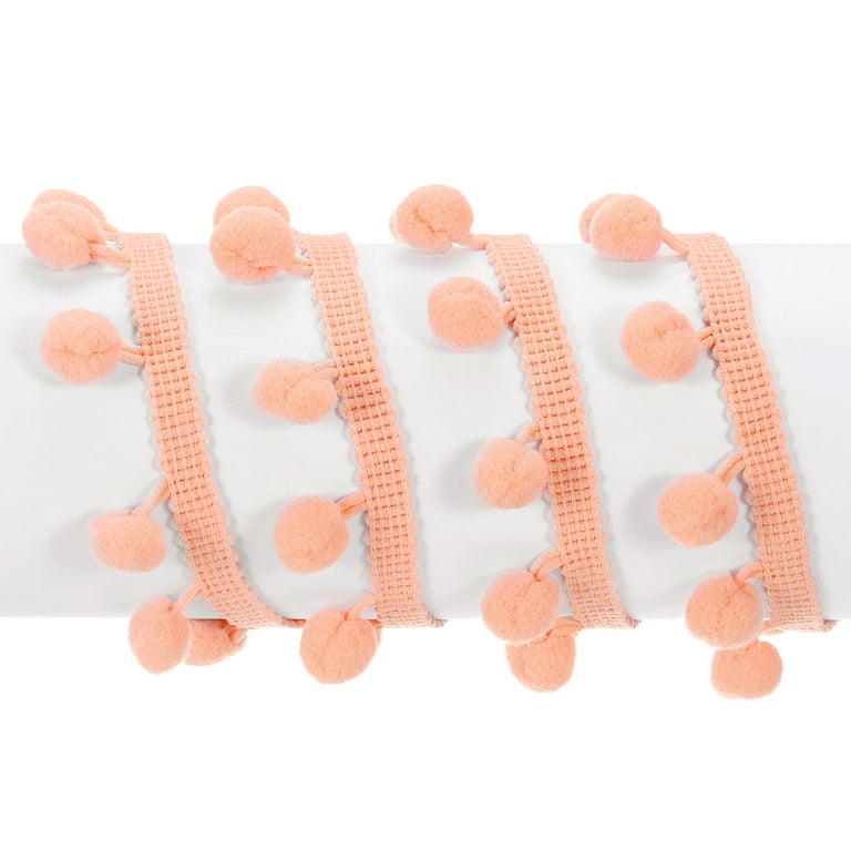 Uxcell 20 Yards Pom Pom Ball Fringe Trim, 8mm Balls, Coral Pink - Sewing Ribbon For Curtains, Clothes, Pillows