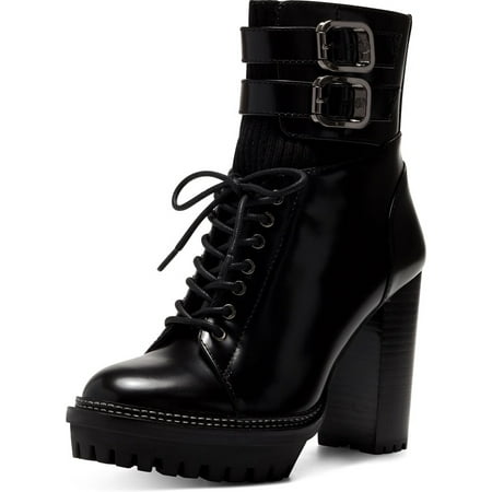 

Vince Camuto Everna Black Lace Up Rounded Toe Buckle Strapped Fashion Boot (Black 5.5)