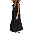 thumbnail image 2 of Robe Maxi à Étages Sans Manches à Col en V pour Femme, Plage, à Bretelles à Nouer, Smockée, Longue, Plissée, Robe d'Été, 2 of 9